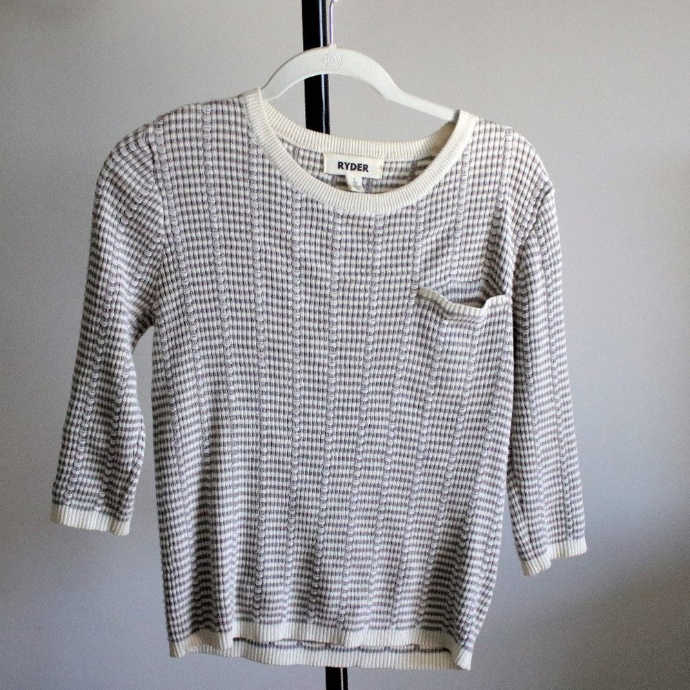 Cream + Grey Ryder 3/4 length Knit Sweater Size S